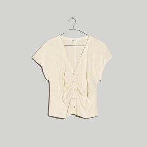 NWT - Madewell Linen-Blend Ruched Button-Front Top, Natural, Size Small